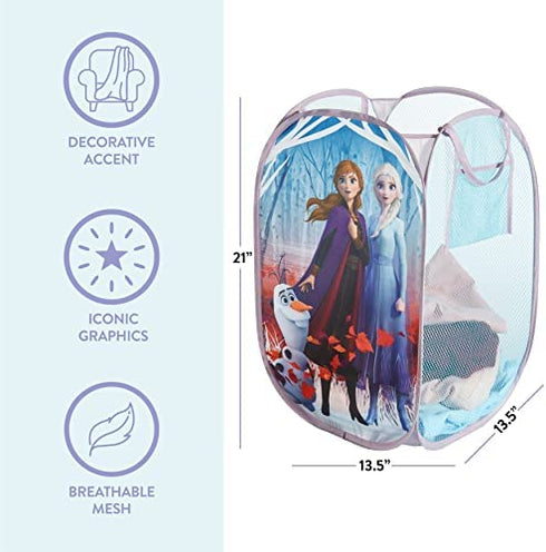Idea Nuova Frozen 2 Pop Up Hamper Featuring Anna & Elsa, with Durable Carry Handles, 21" H x 13.5" W X 13.5" L